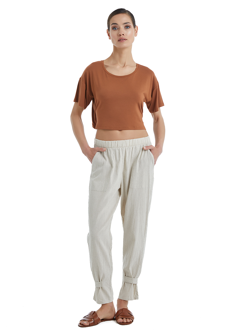 Kadın Keten Pantolon 60396 - Bej - 1
